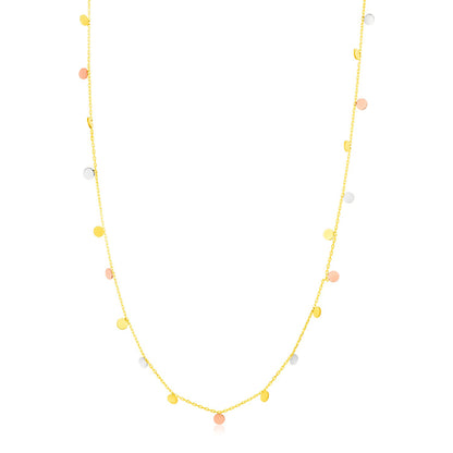 14K Tri Color Necklace with Dangling Circles 