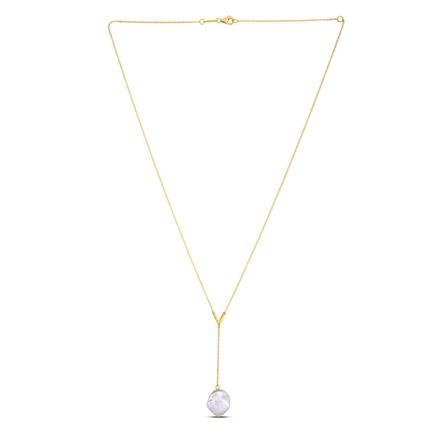 14k Yellow Gold Tesoro Pearl Lariat Necklace 