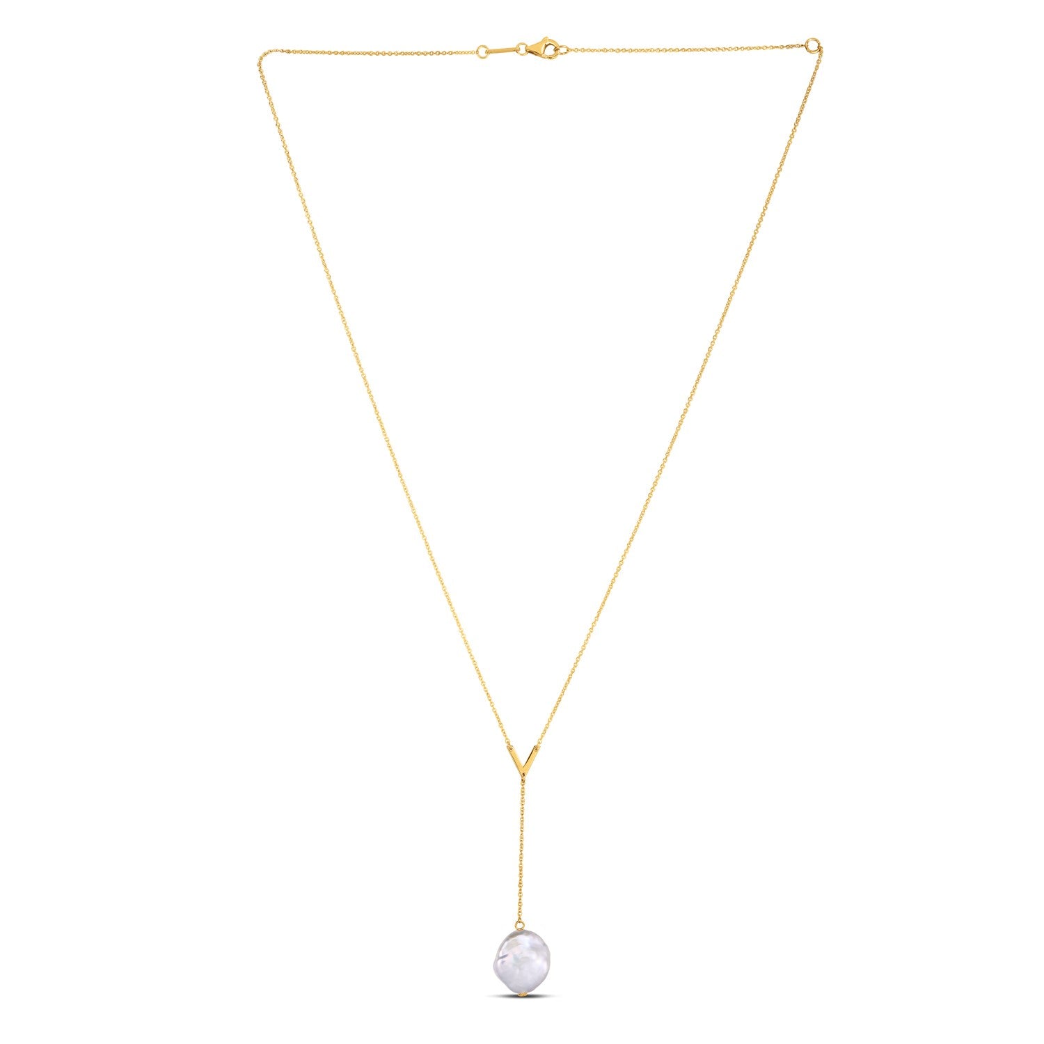 14k Yellow Gold Tesoro Pearl Lariat Necklace 