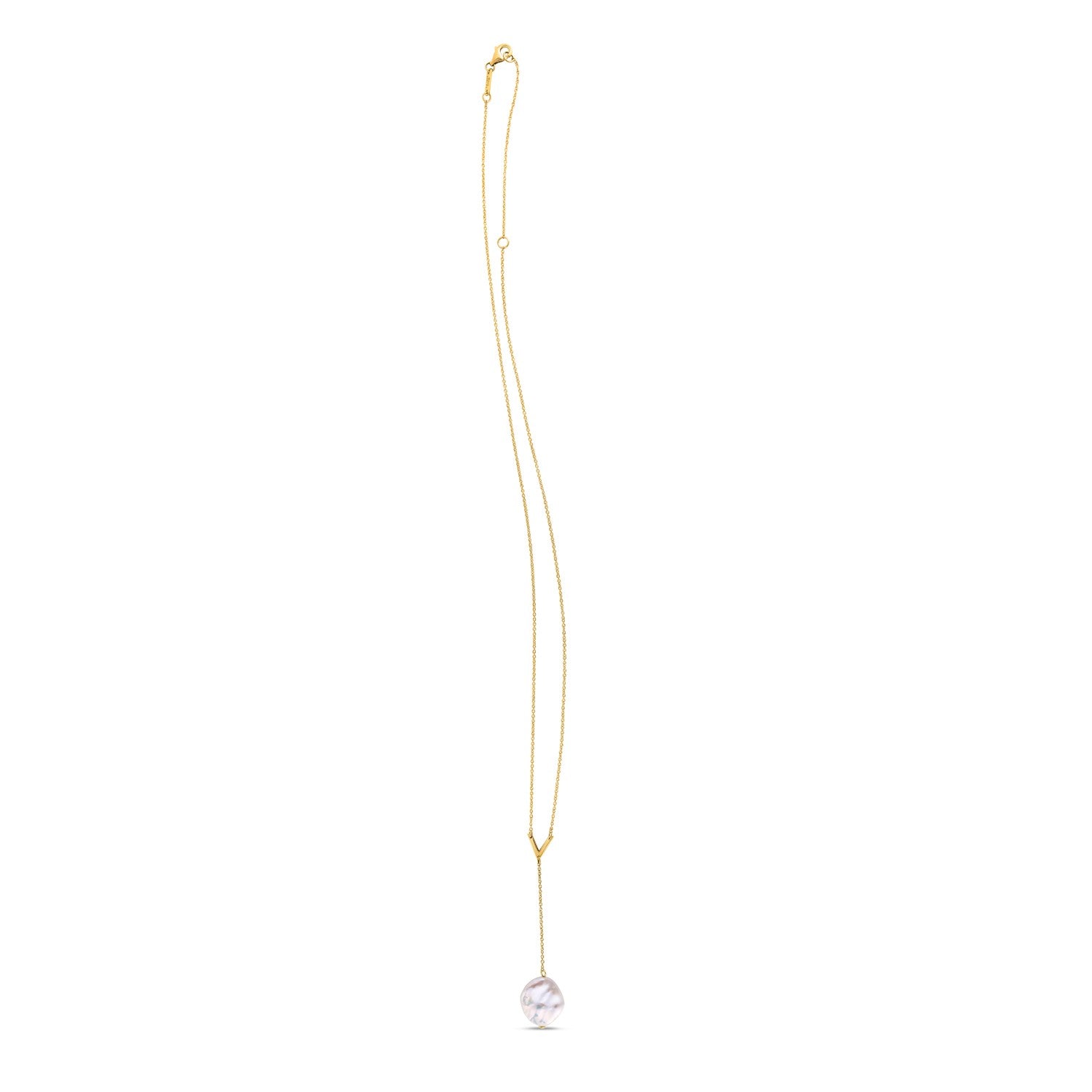 14k Yellow Gold Tesoro Pearl Lariat Necklace 