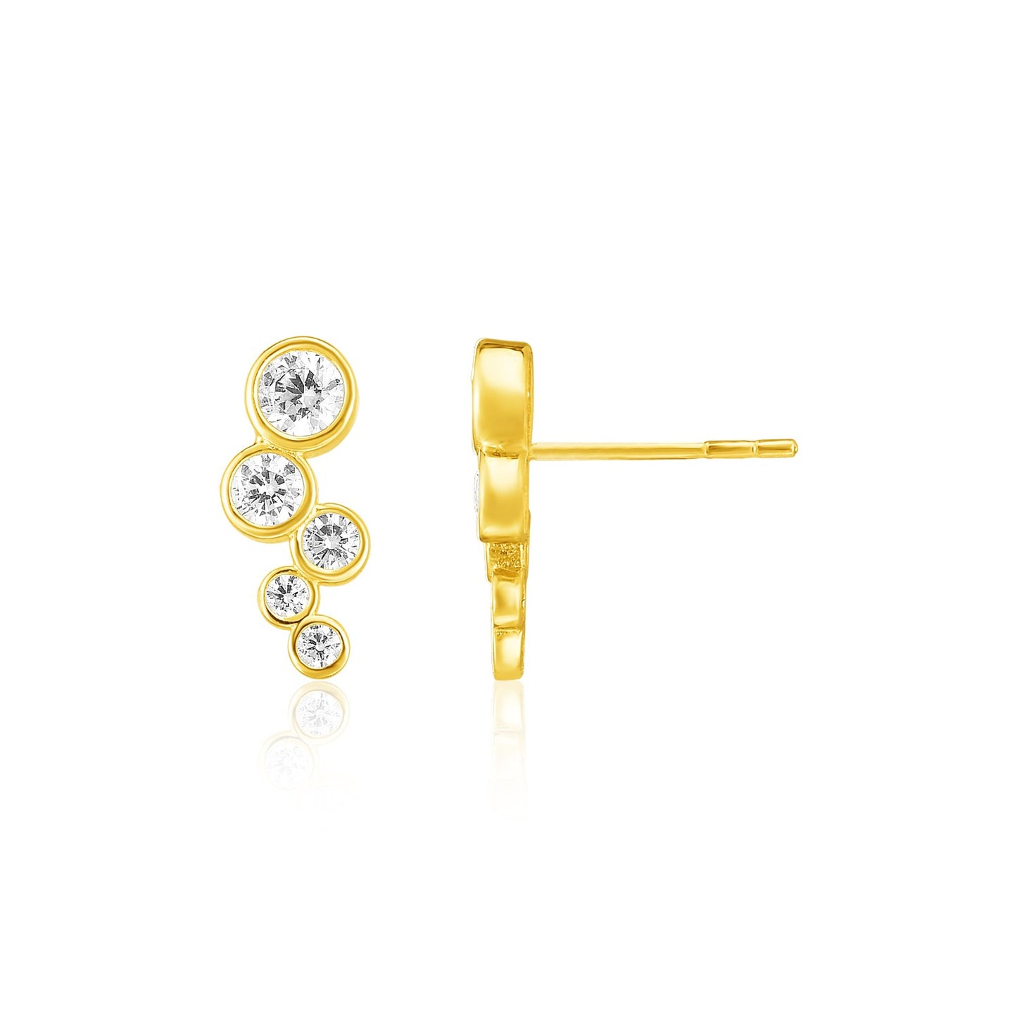 14k Yellow Gold Climber Post Earrings with Circles and Cubic Zirconias 