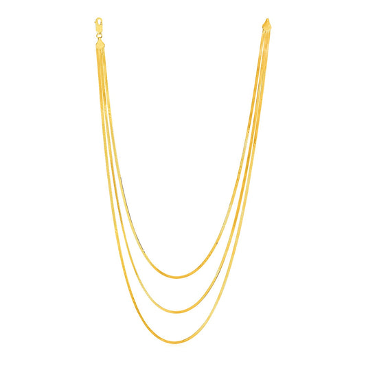 14k Yellow Gold Three Strand Herringbone Chain Necklace 