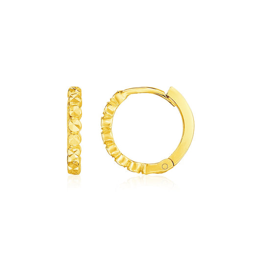 14k Yellow Gold Petite Textured Round Hoop Earrings 