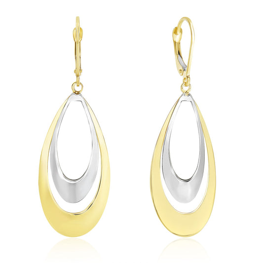 14k Two-Tone Gold Graduated Open Double Teardrop Earrings 