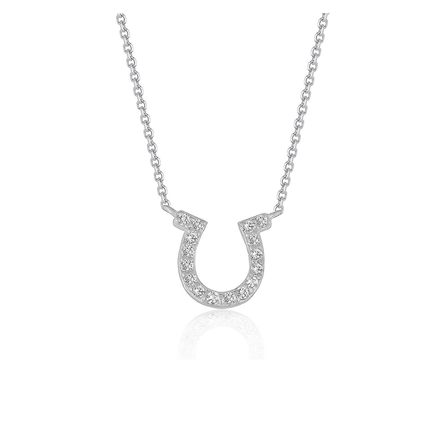 14k White Gold Horseshoe Design Diamond Pendant 