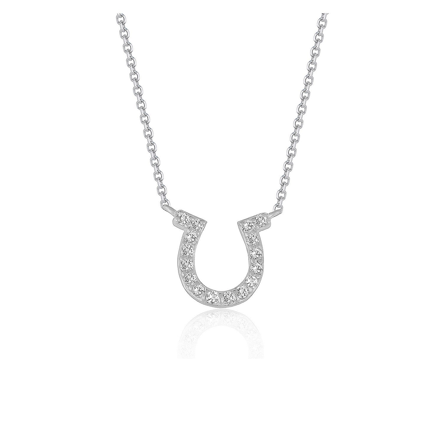 14k White Gold Horseshoe Design Diamond Pendant 