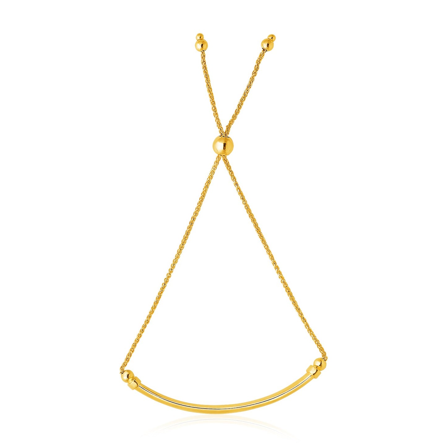 14k Yellow Gold Smooth Curved Bar and Lariat Style Bracelet (1.00 mm) 