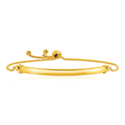 14k Yellow Gold Smooth Curved Bar and Lariat Style Bracelet (1.00 mm) 