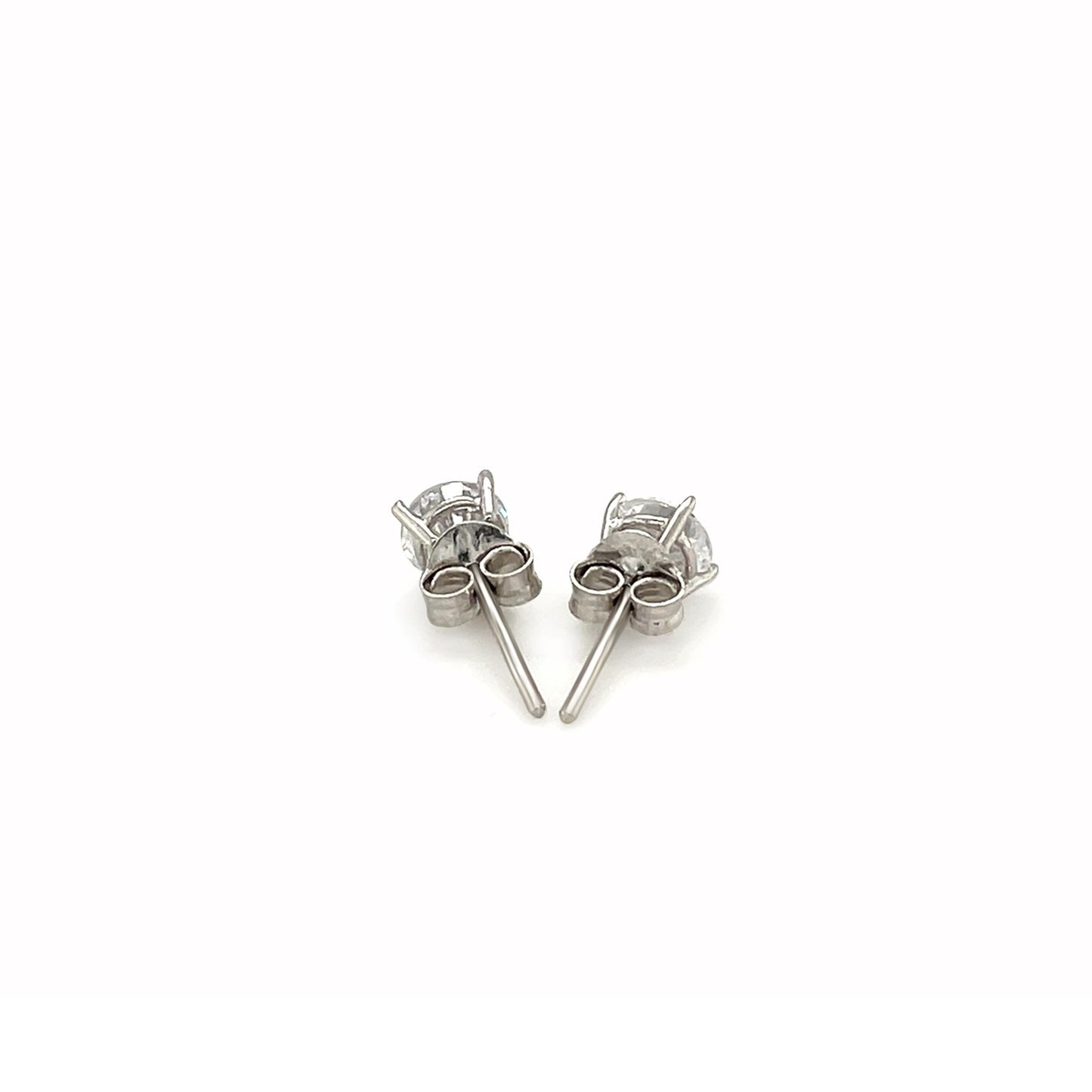 Sterling Silver Stud Earrings with White Hue Faceted Cubic Zirconia(5mm) 