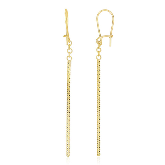 14k Yellow Gold Long Bar Diamond Cut Drop Earrings 