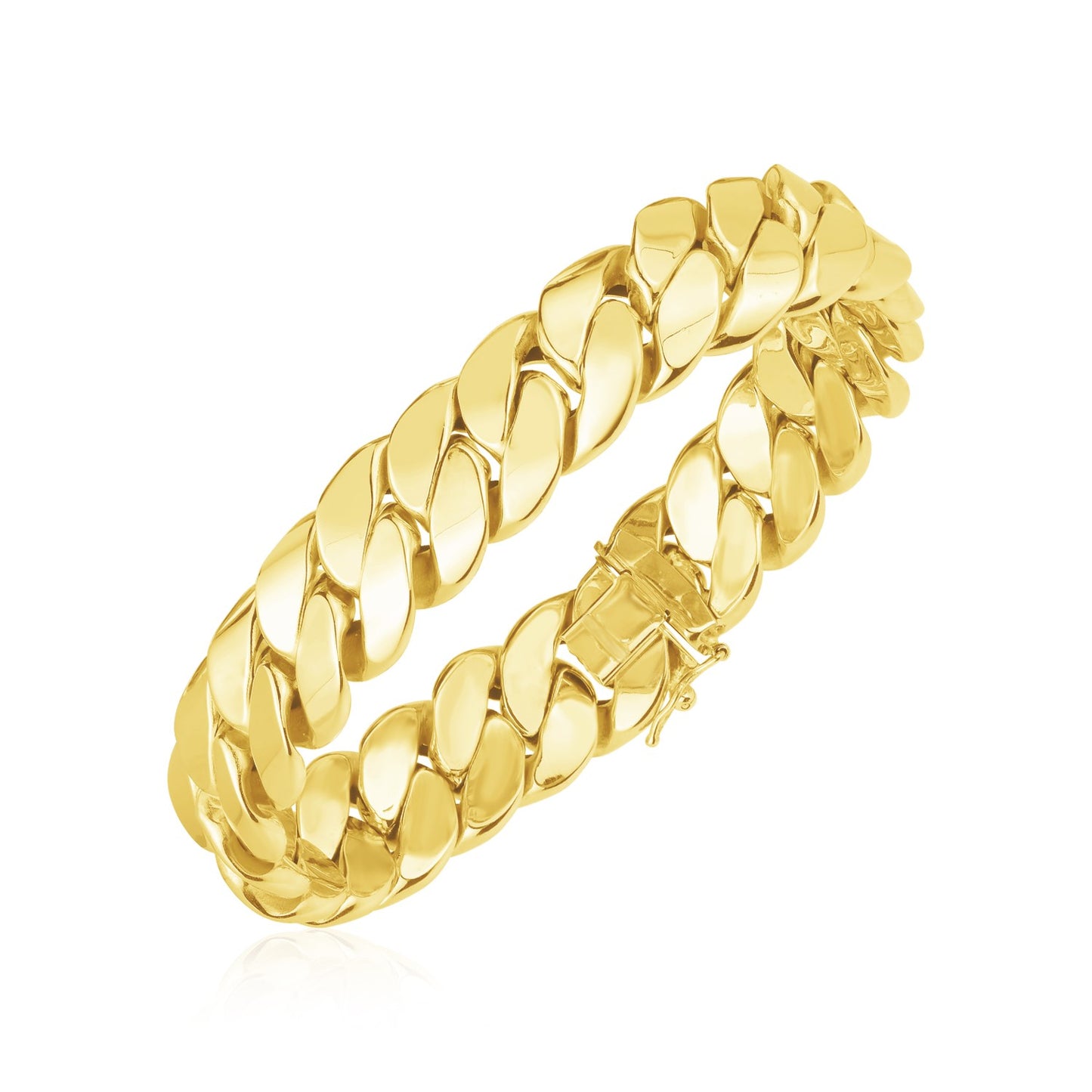 14k Yellow Gold High Polish LA Cubana Link Bracelet (14.00 mm) 