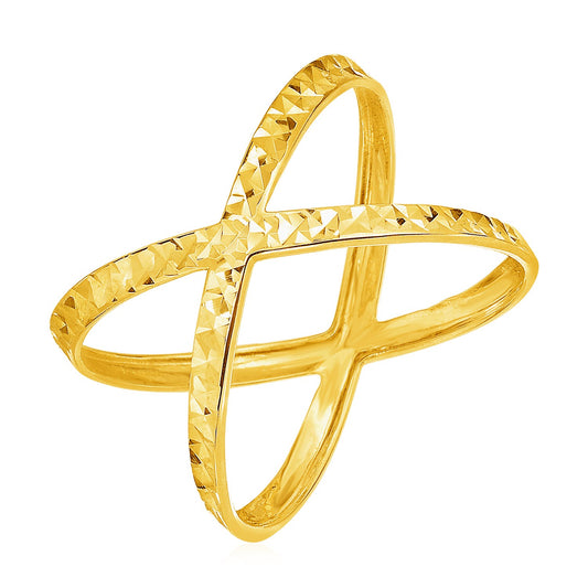 14k Yellow Gold Textured X Profile Ring 