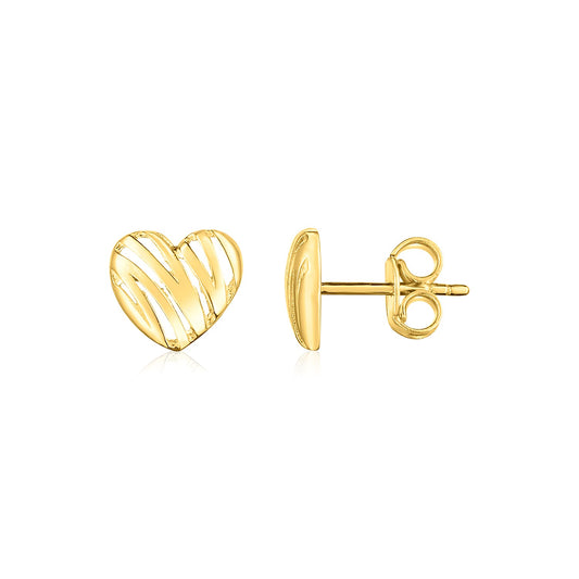 14K Yellow Gold High Polish Scribble Heart Stud Earrings 