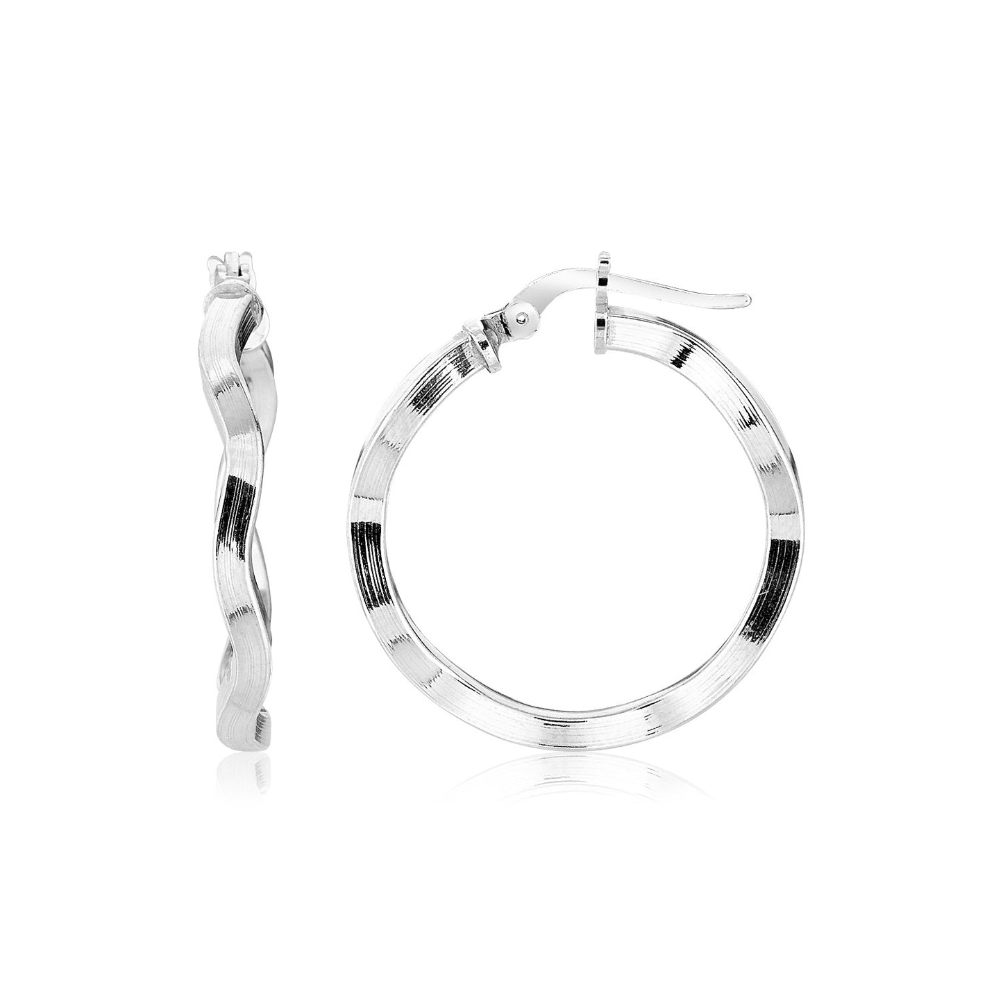 Sterling Silver Round Polished Wavy Profile Hoop Earrings(2x20mm) 