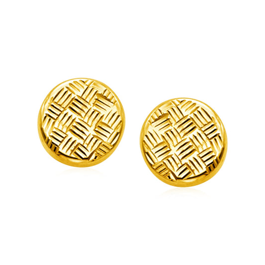 14k Yellow Gold Post Earrings with Textured Circles 