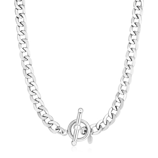 Sterling Silver Polished Wide Link Toggle Necklace 