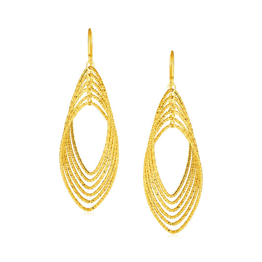 14k Yellow Gold Post Earrings with Textured Marquise Shapes 