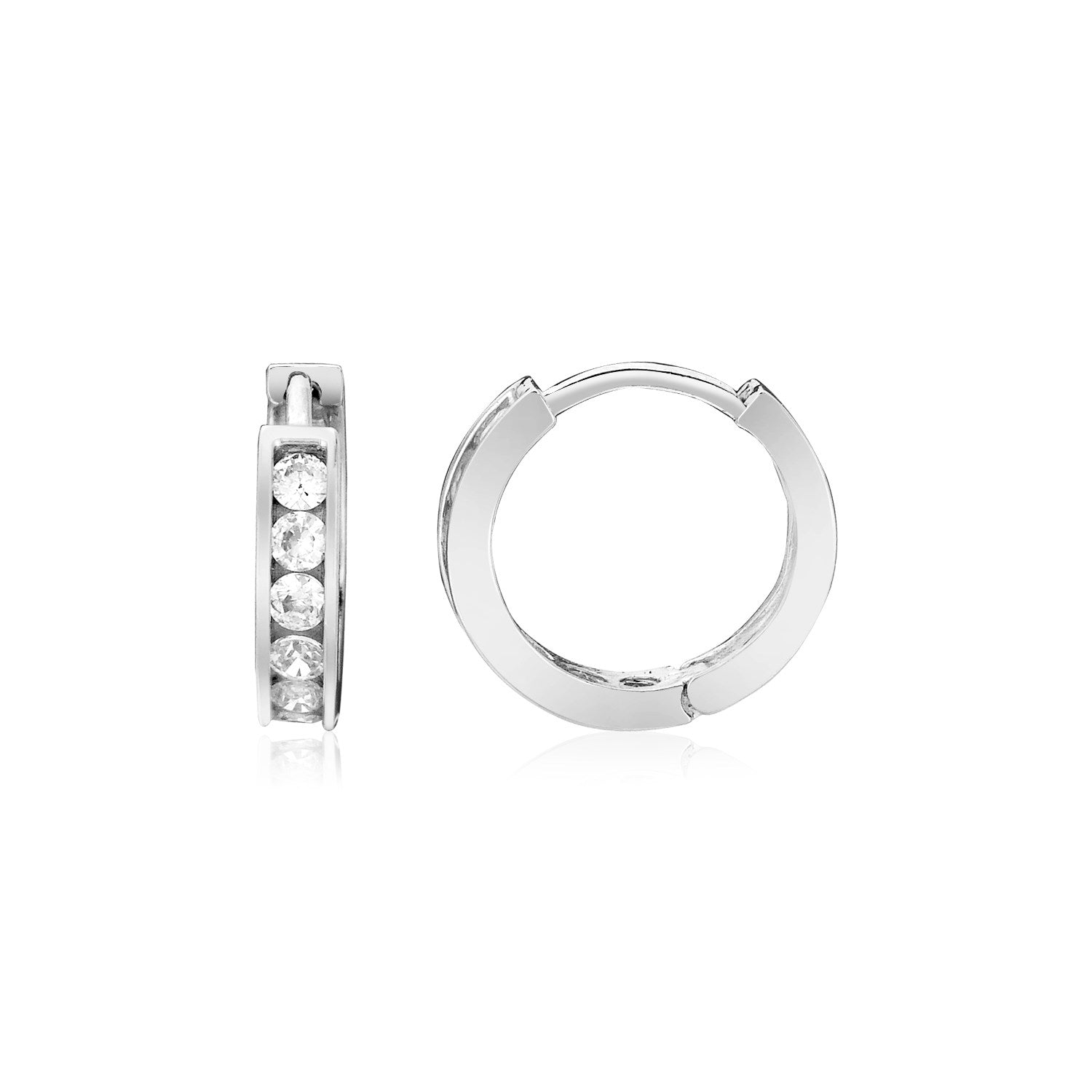 Sterling Silver Petite Hoop Earrings with Cubic Zirconias(3x10mm) 