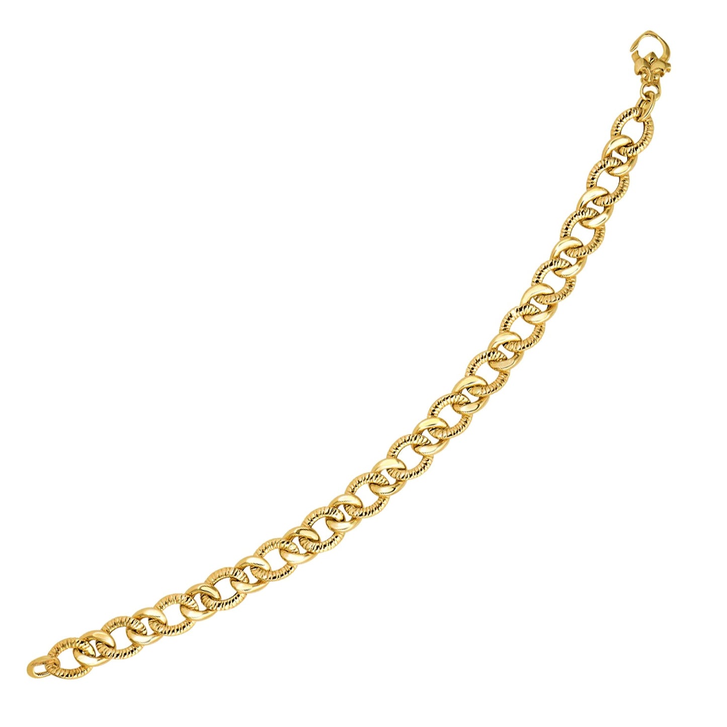 14k Yellow Gold Curb Chain Design with Diamond Cuts Bracelet (8.80 mm) 