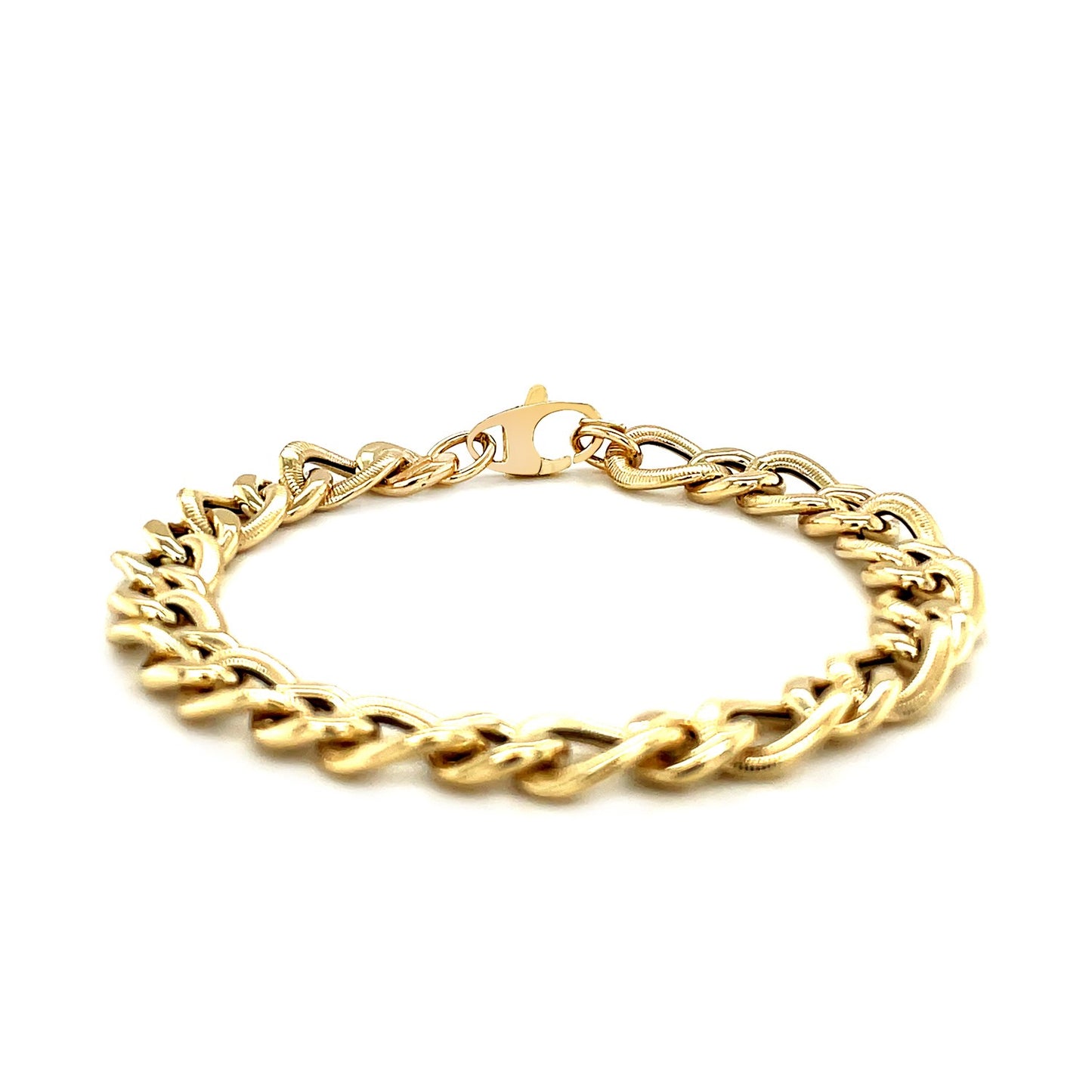 14k Yellow Gold Curb Chain Design with Diamond Cuts Bracelet (8.80 mm) 