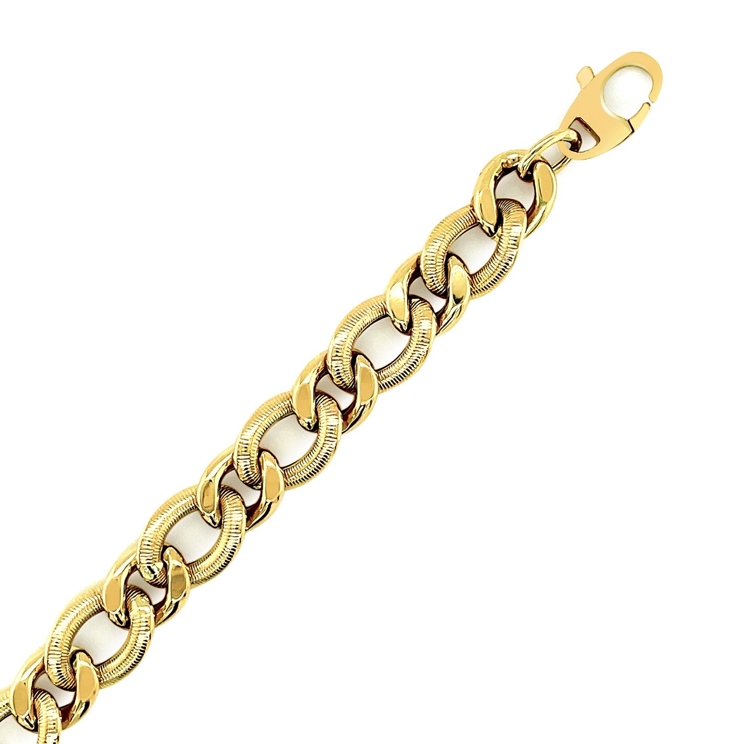 14k Yellow Gold Curb Chain Design with Diamond Cuts Bracelet (8.80 mm) 