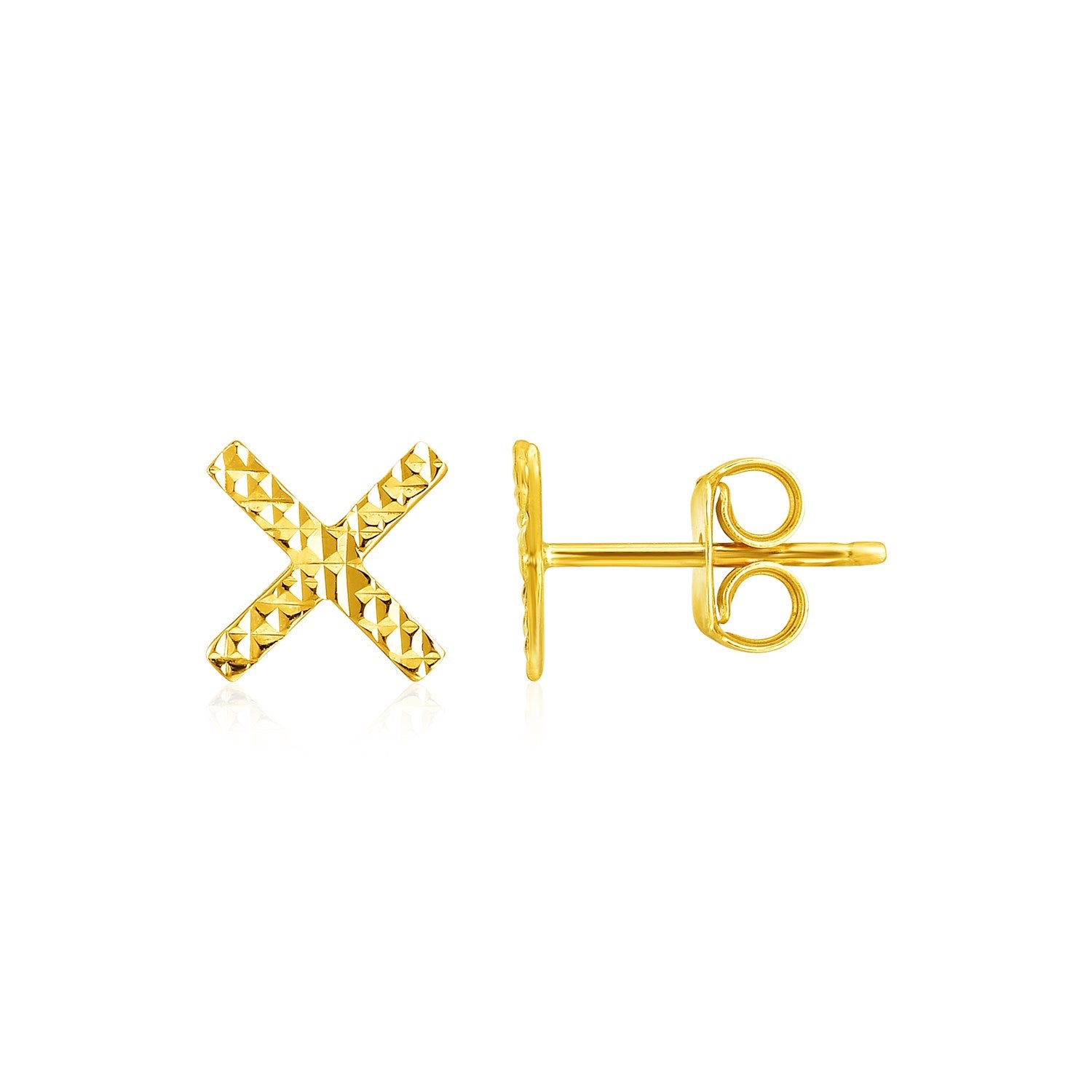 14k Yellow Gold Textured X Post Earrings 