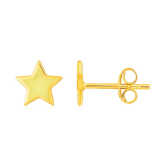 14k Yellow Gold and Enamel Yellow Star Stud Earrings 