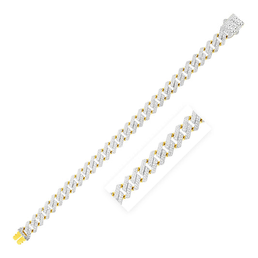 14k Yellow Gold White Pave High Polish Modern Lite Edge Bracelet  (18.60 mm) 