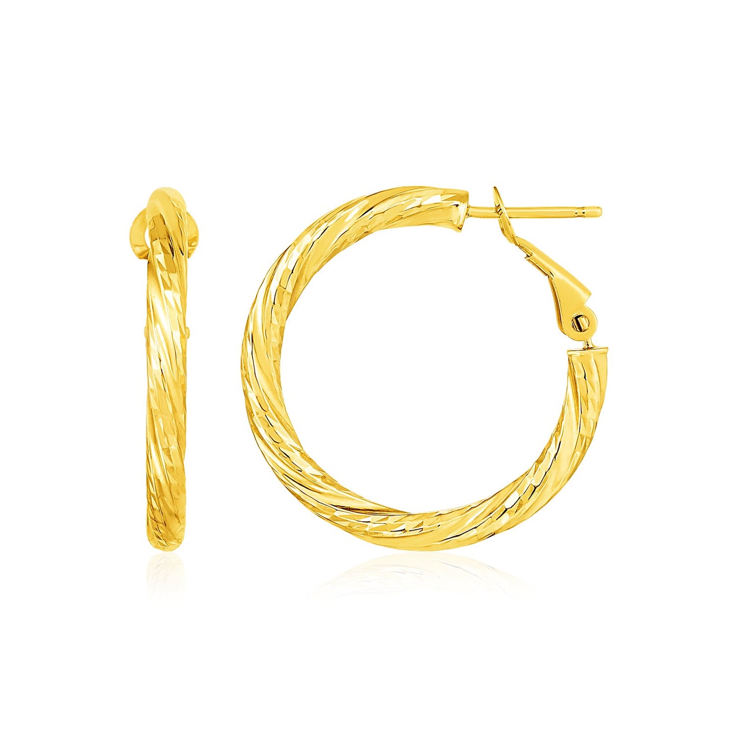 14k Yellow Gold Petite Twisted Round Hoop Earrings(3x20mm) 