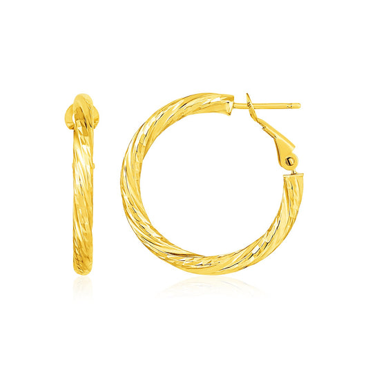 14k Yellow Gold Petite Twisted Round Hoop Earrings(3x20mm) 