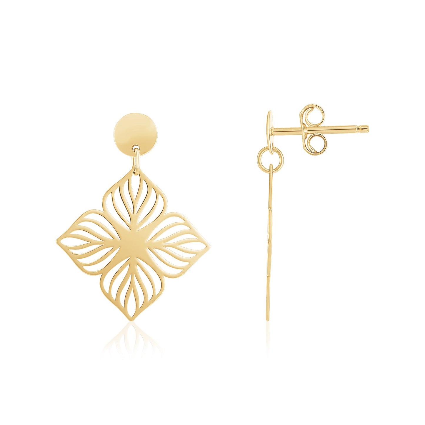 14K Yellow Gold High Polish Flower Cutout Earrings 