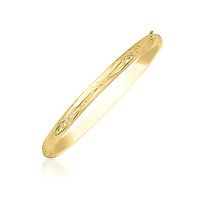 10k Yellow Gold Botanical Pattern Florentine Bangle (5.00 mm) 