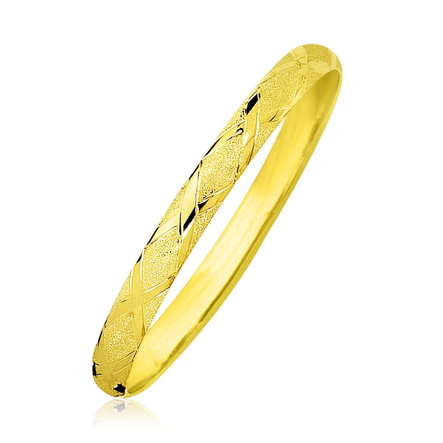 10k Yellow Gold Slender Diamond Pattern Textured Bangle 