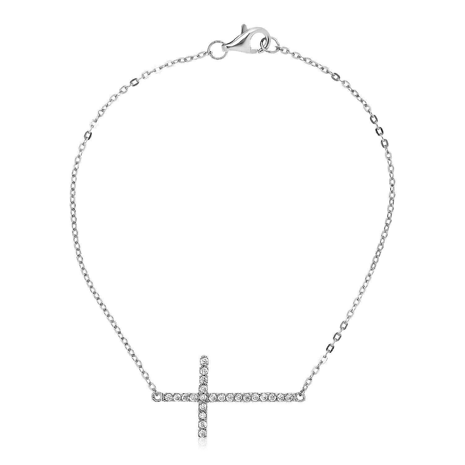 Sterling Silver Cross Bracelet with Cubic Zirconias 