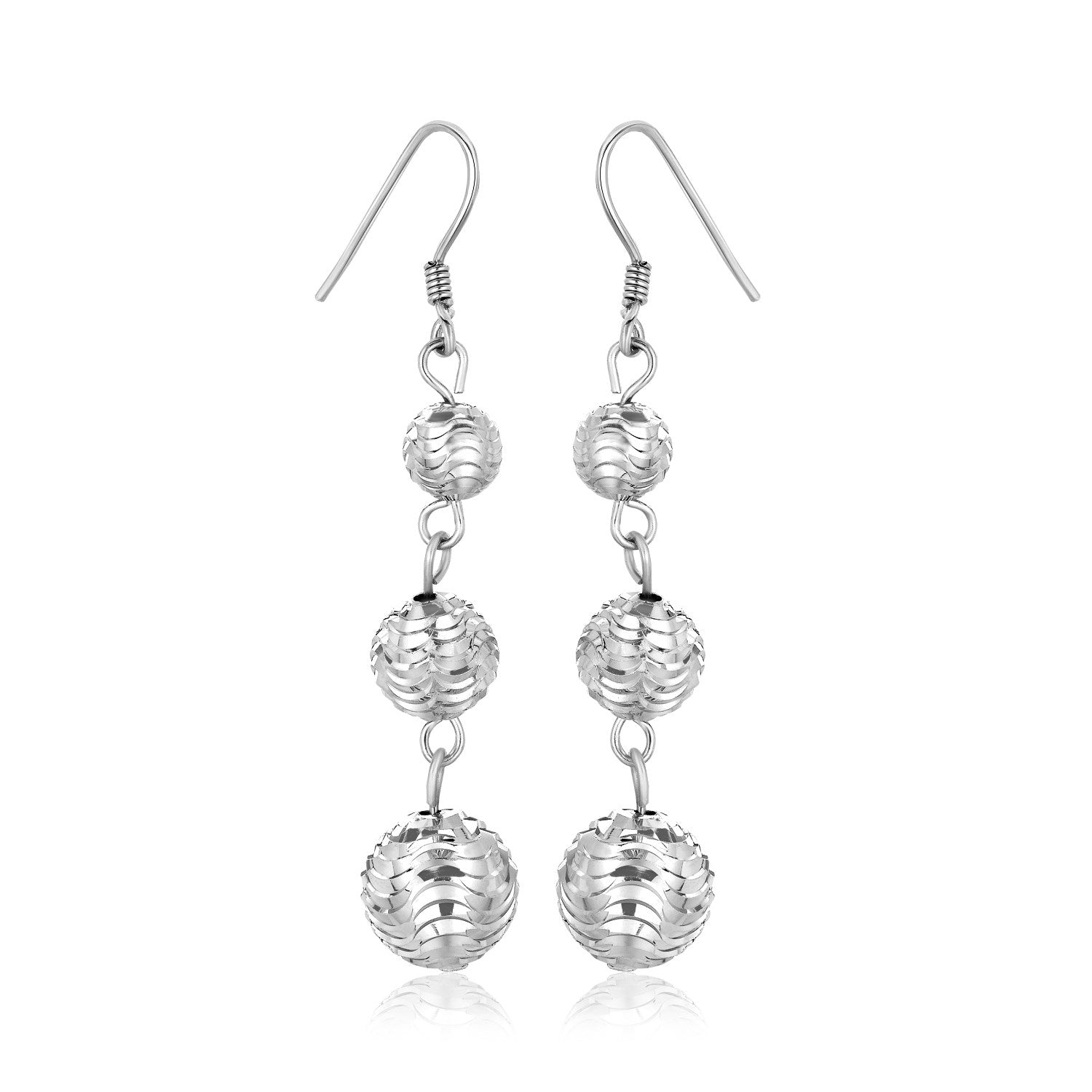 Sterling Silver Layered Textured Ball Dangling Earrings 