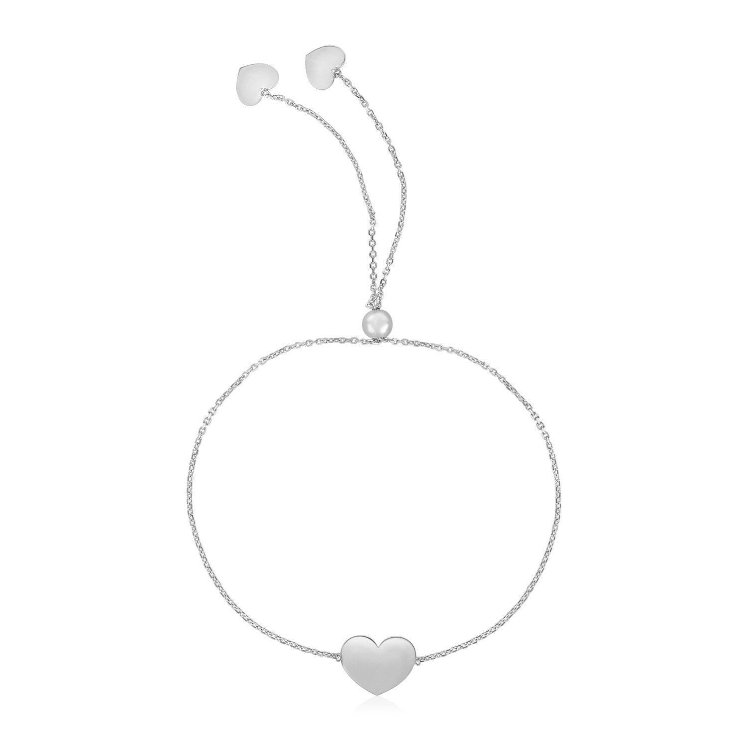 14k White Gold Adjustable Heart Bracelet 