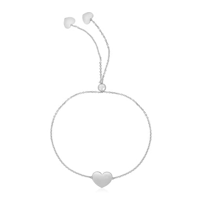 14k White Gold Adjustable Heart Bracelet 