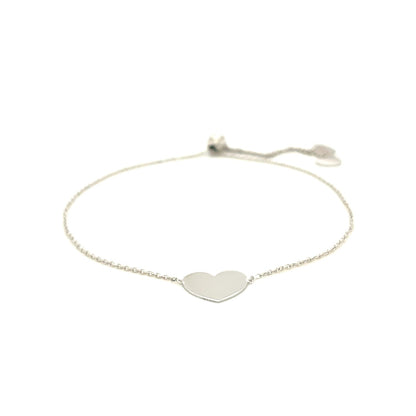 14k White Gold Adjustable Heart Bracelet 