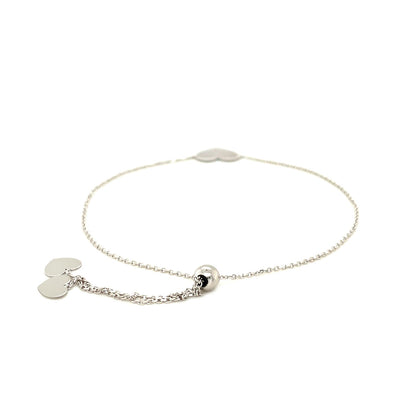 14k White Gold Adjustable Heart Bracelet 