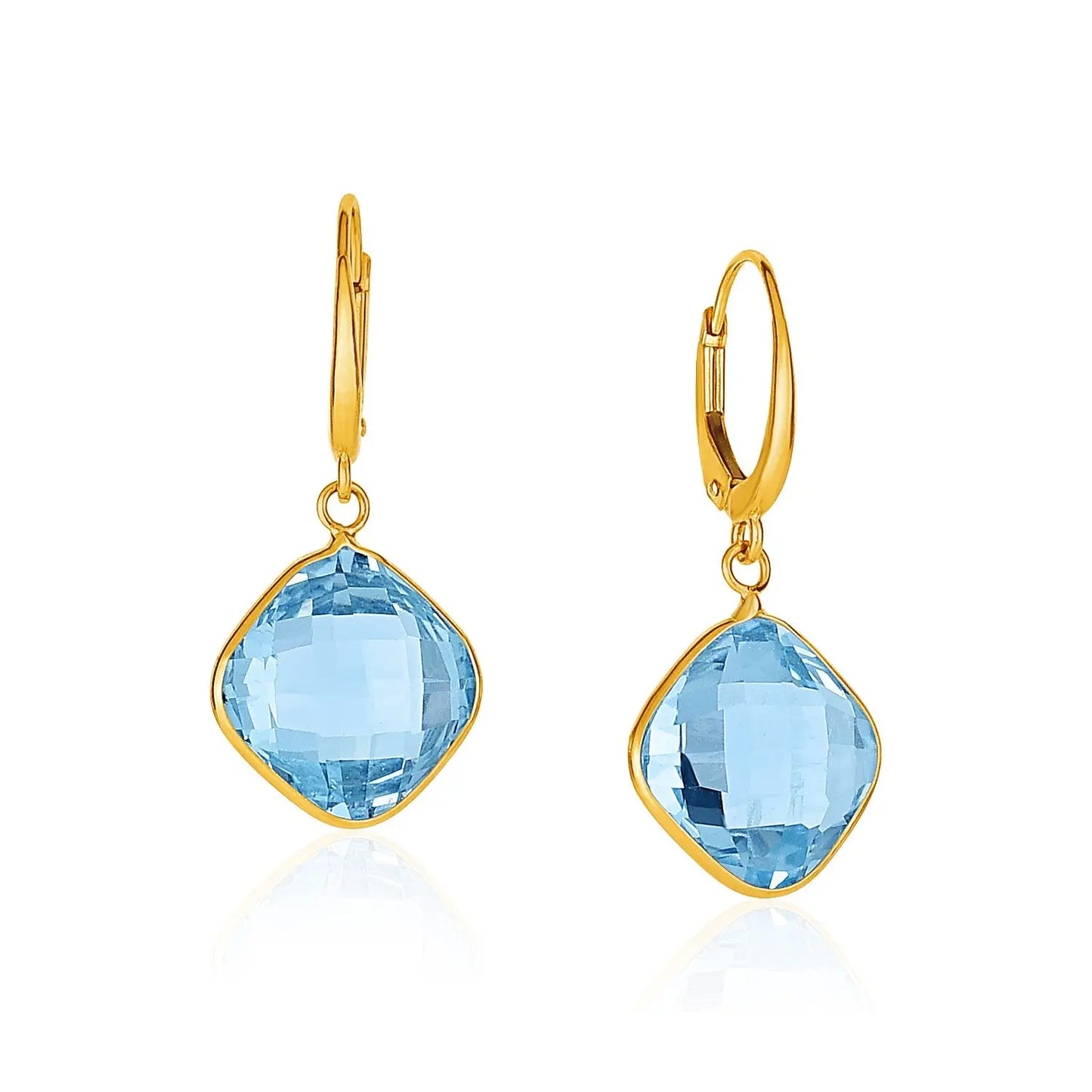 Drop Earrings with Blue Topaz Cushion Briolettes in 14k Yellow Gold 