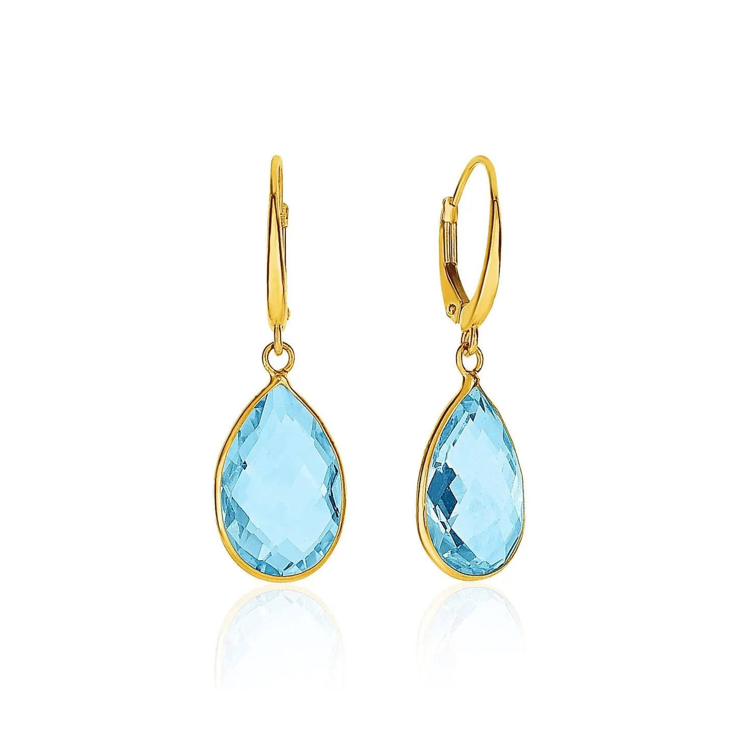 Drop Earrings with Pear-Shaped Blue Topaz Briolettes in 14k Yellow Gold 