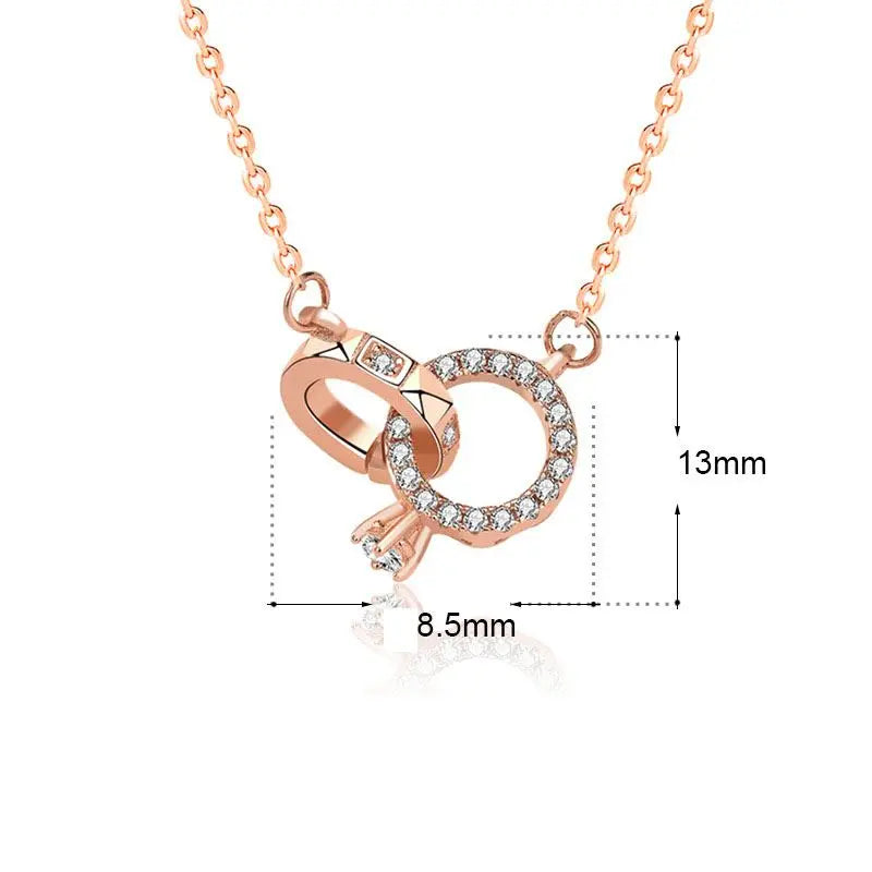 Fashion CZ Hollow Interlocking Circles 925 Sterling Silver Necklace 