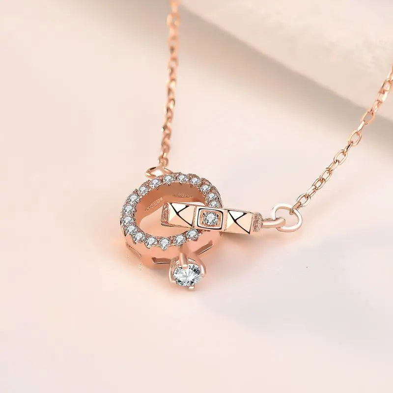 Fashion CZ Hollow Interlocking Circles 925 Sterling Silver Necklace 