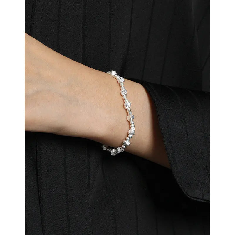 Fashion Geometry Broken Stones Beads 925 Sterling Silver Bracelet 