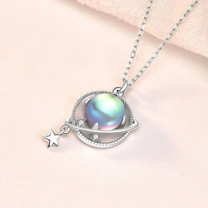 Gift Natural Moonstone Dream Planet Stars 925 Sterling Silver Necklace 