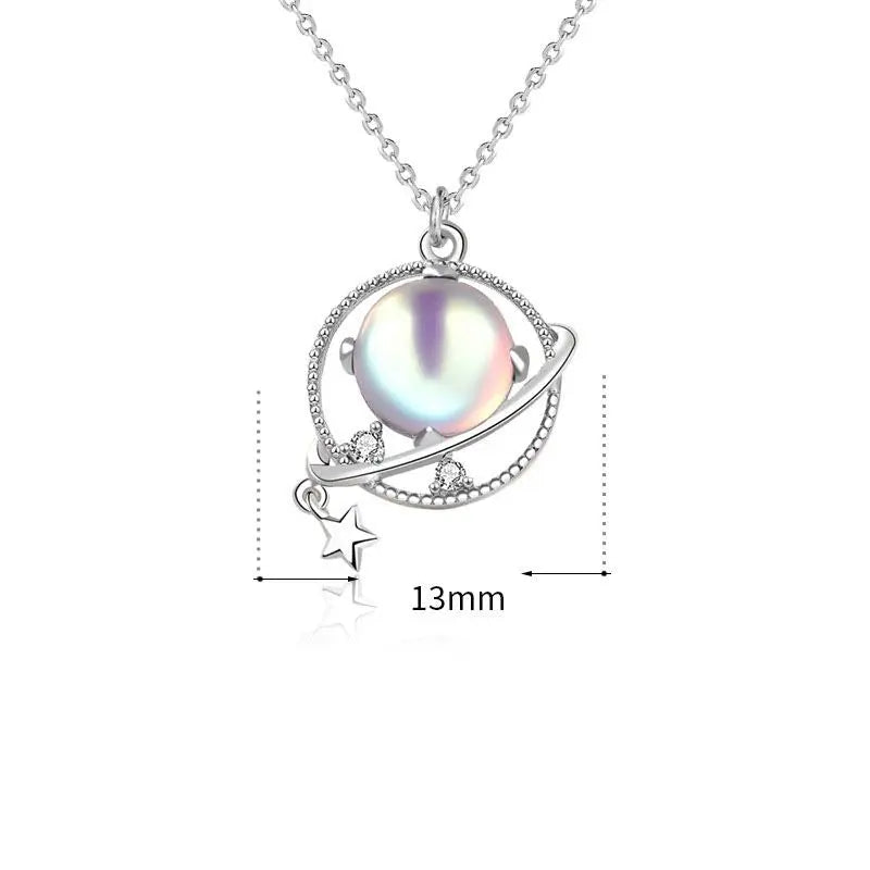 Gift Natural Moonstone Dream Planet Stars 925 Sterling Silver Necklace 