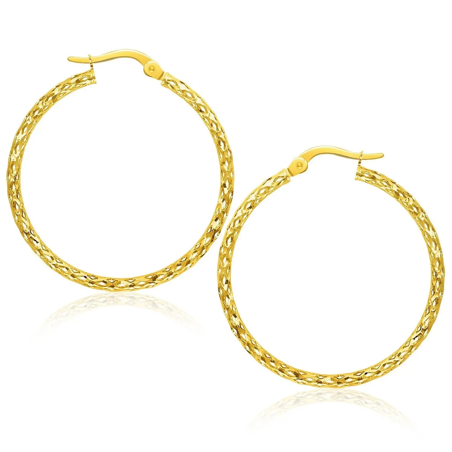 Large Textured Hoop Earrings in 10k Yellow Gold 