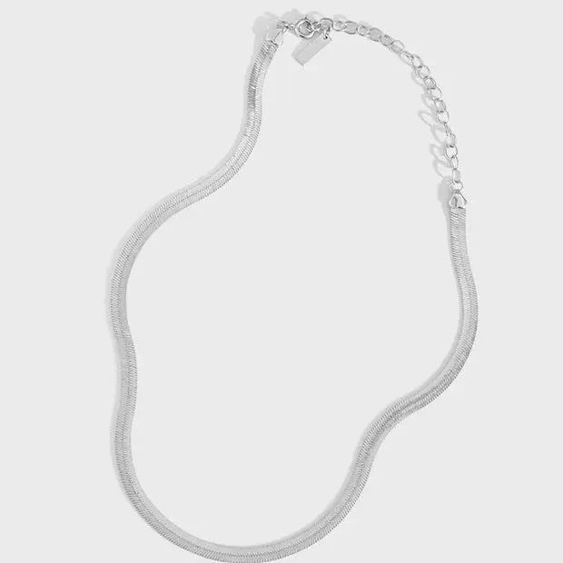 Minimalism Flat Snake Chain 925 Sterling Silver Choker Necklace 