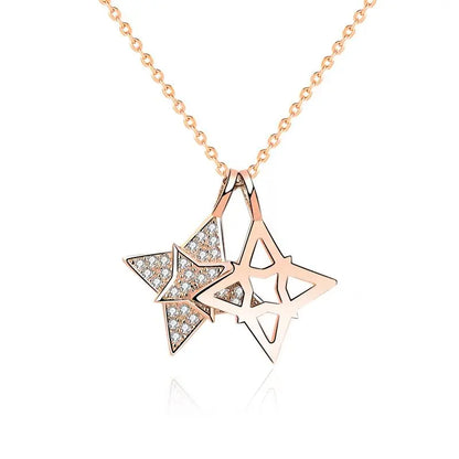 Modern CZ Quadrangular Star Hollow 925 Sterling Silver Necklace 