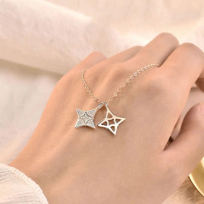 Modern CZ Quadrangular Star Hollow 925 Sterling Silver Necklace 